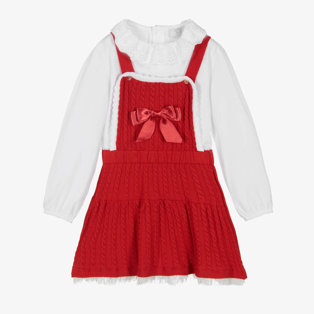 Caramelo Kids - Girls Red Pinafore Dress Set | Childrensalon
