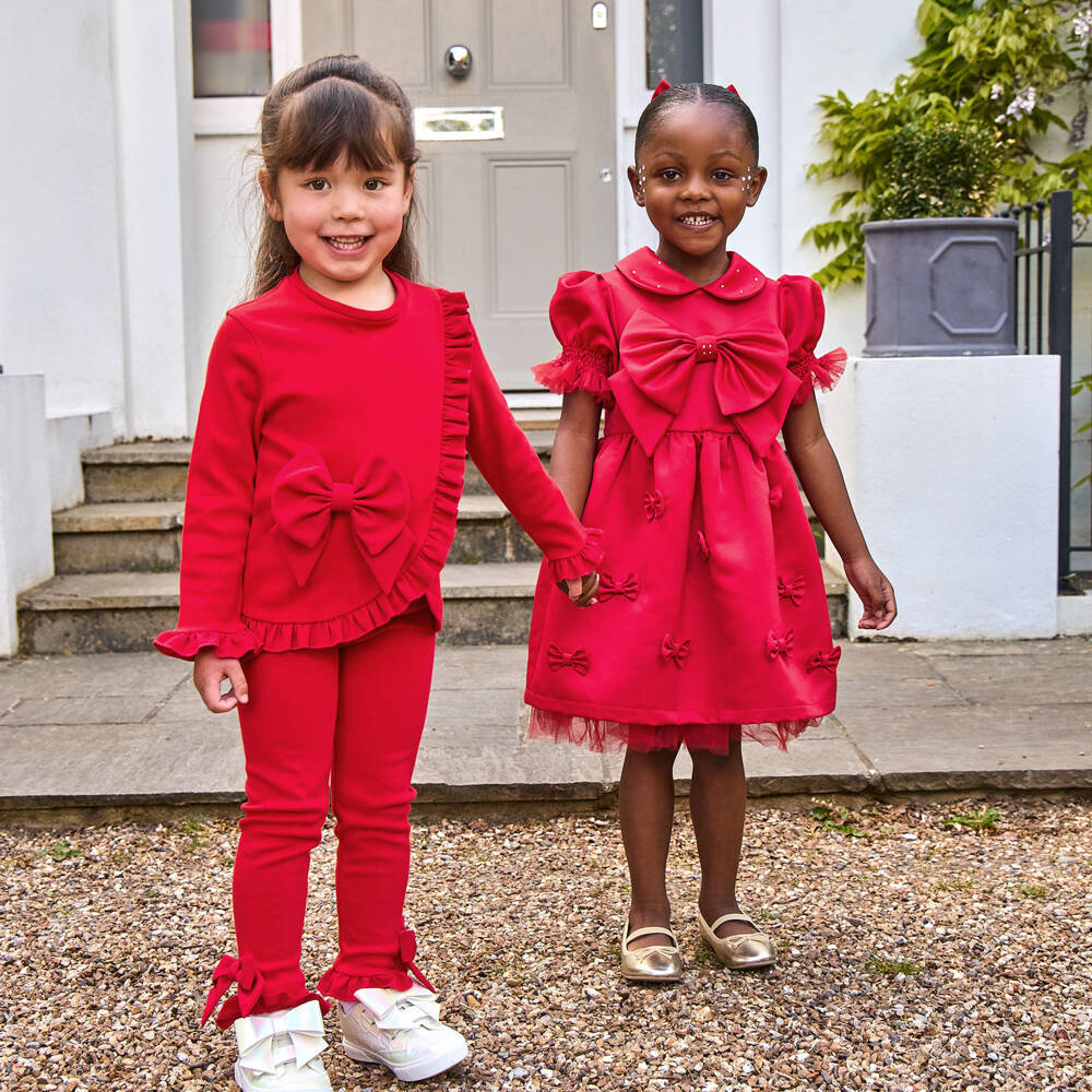 Caramelo Kids-Girls Red Satin Dress & Hairband Set with Bows & Diamantés | Childrensalon Outlet