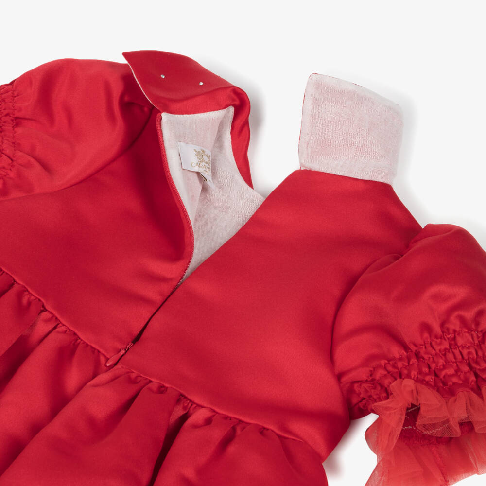 Caramelo Kids-Girls Red Satin Dress & Hairband Set with Bows & Diamantés | Childrensalon Outlet