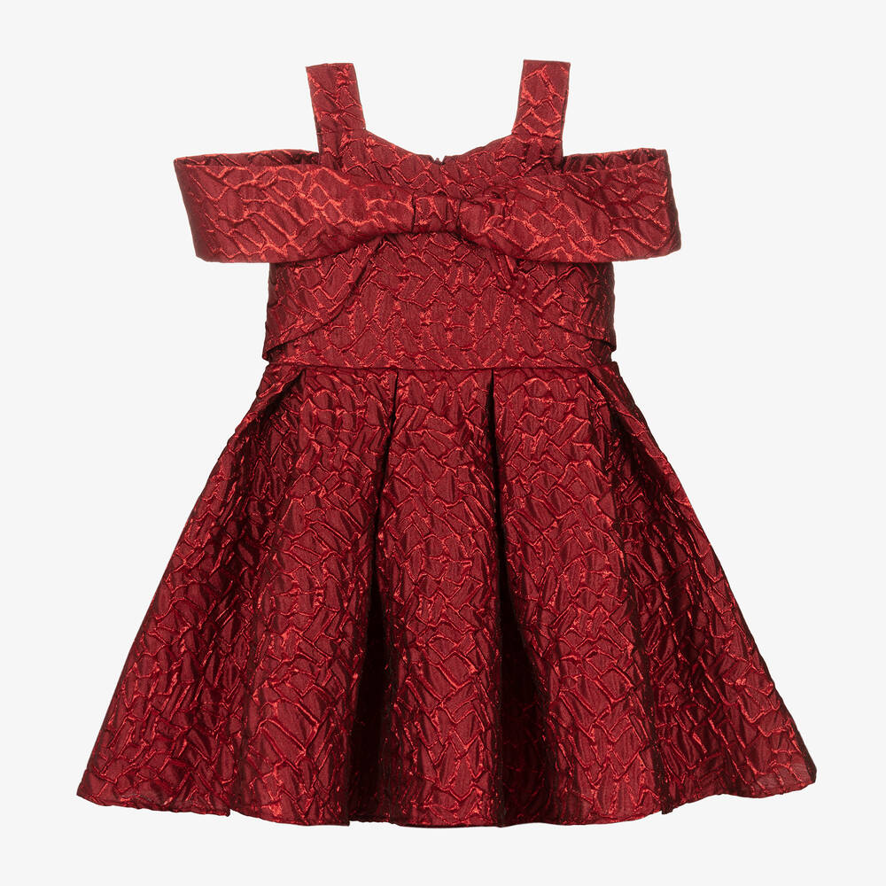 Caramelo Kids - Robe rouge en satin jacquard fille | Childrensalon