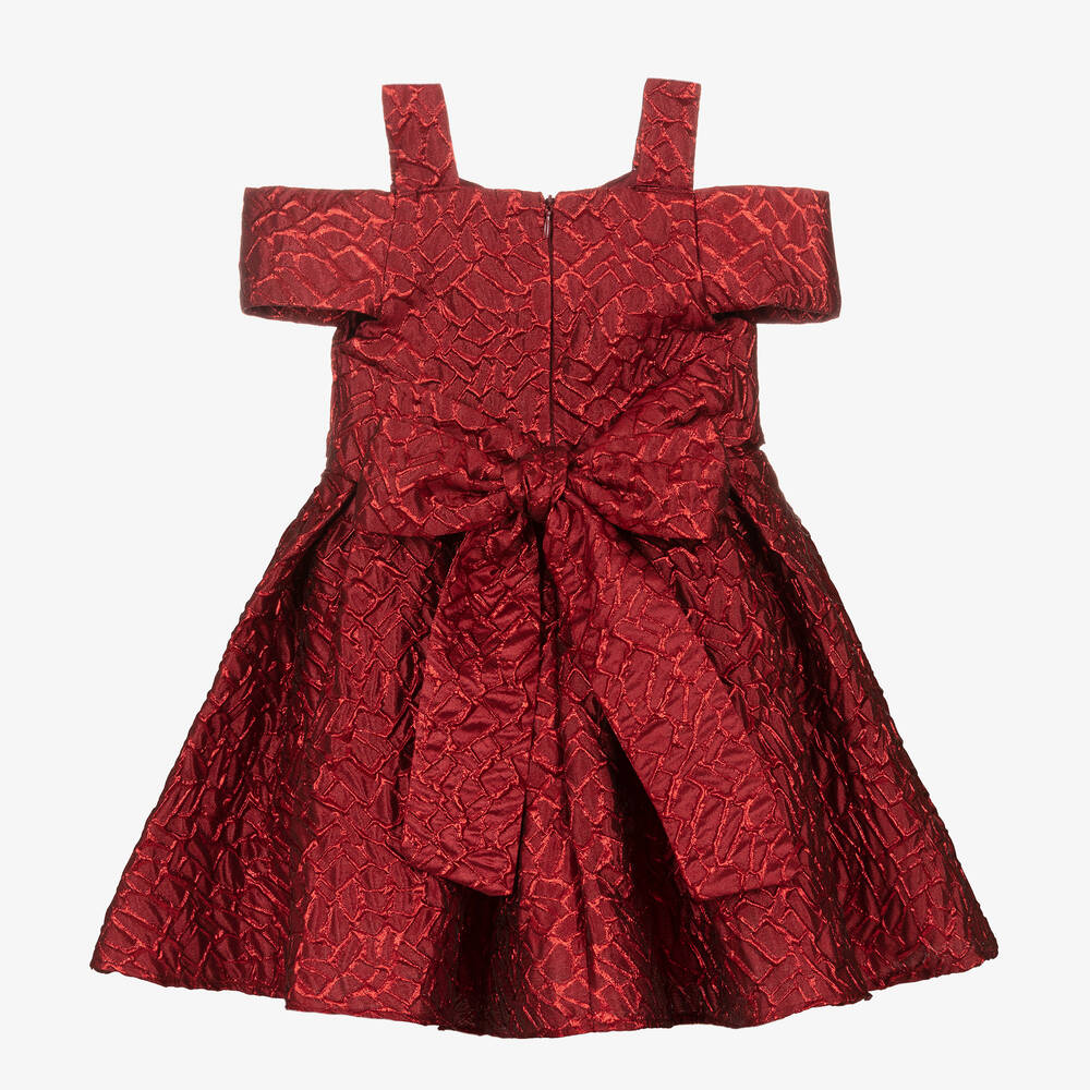 Caramelo Kids-Girls Red Satin Jacquard Dress | Childrensalon Outlet
