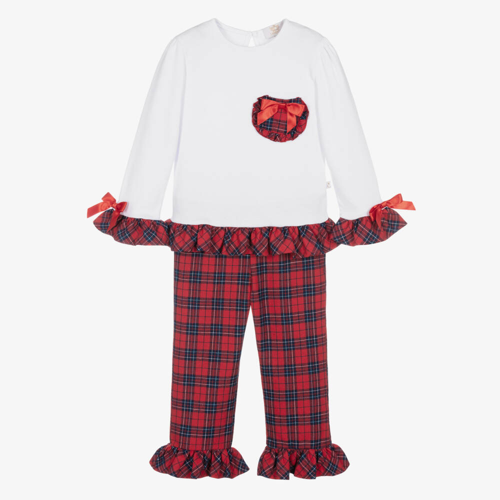 Caramelo Kids-Girls Red Tartan Check Cotton Pyjamas | Childrensalon Outlet