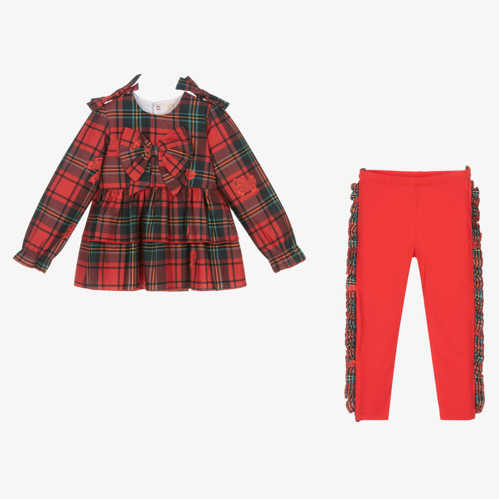 Caramelo Kids-Girls Red Tartan Leggings Set | Childrensalon Outlet