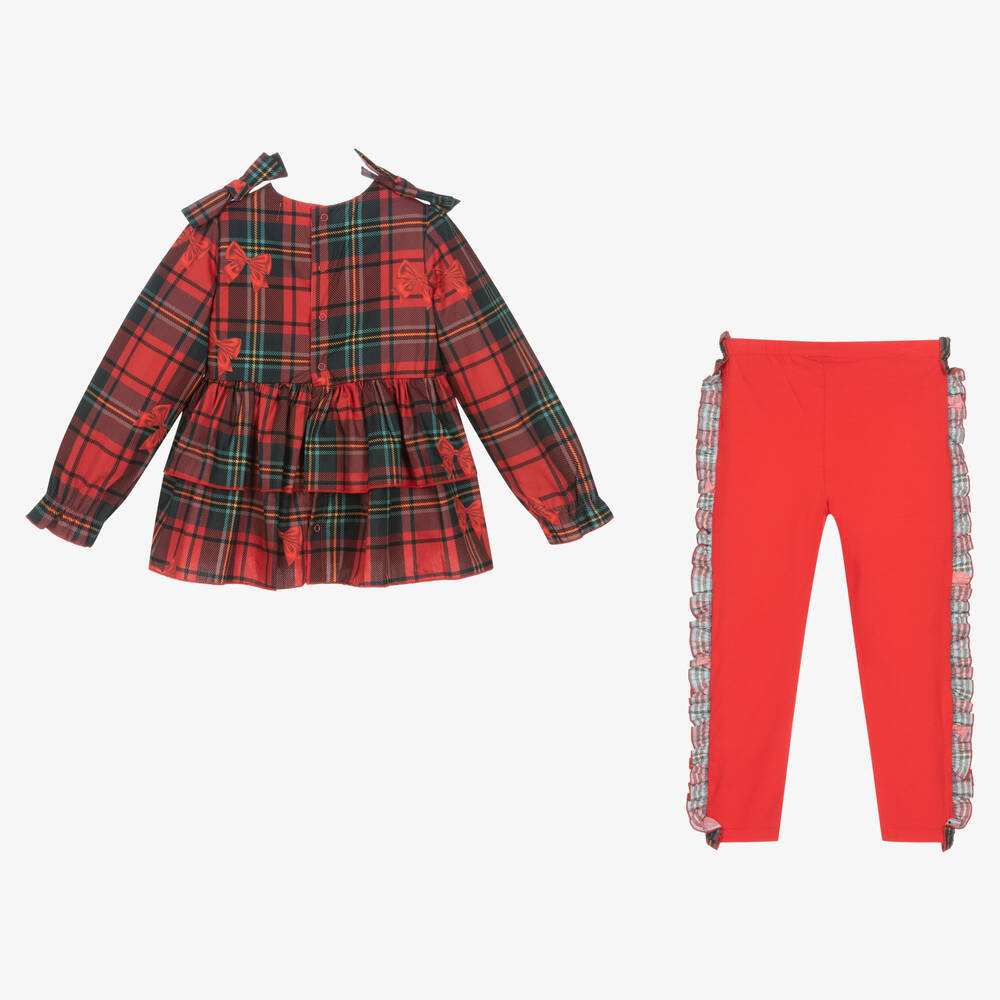 Caramelo Kids-Girls Red Tartan Leggings Set | Childrensalon Outlet