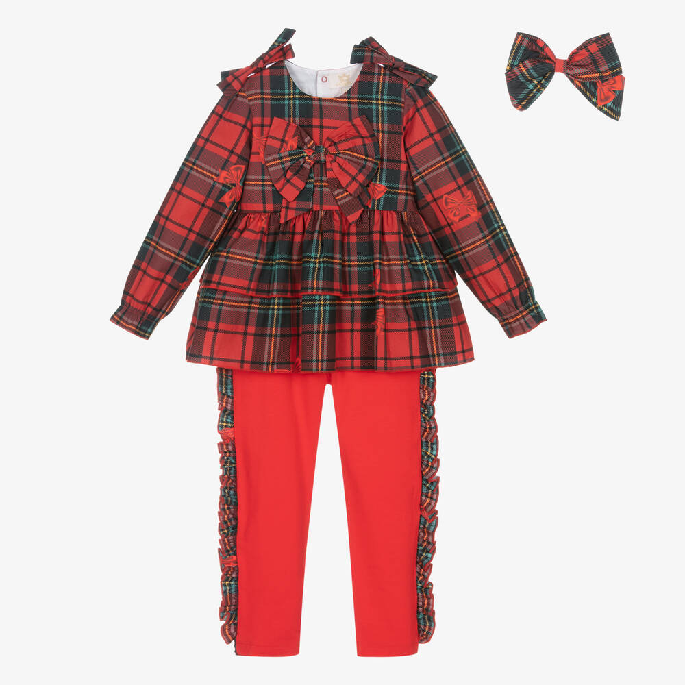 Caramelo Kids - Girls Red Tartan Leggings Set | Childrensalon