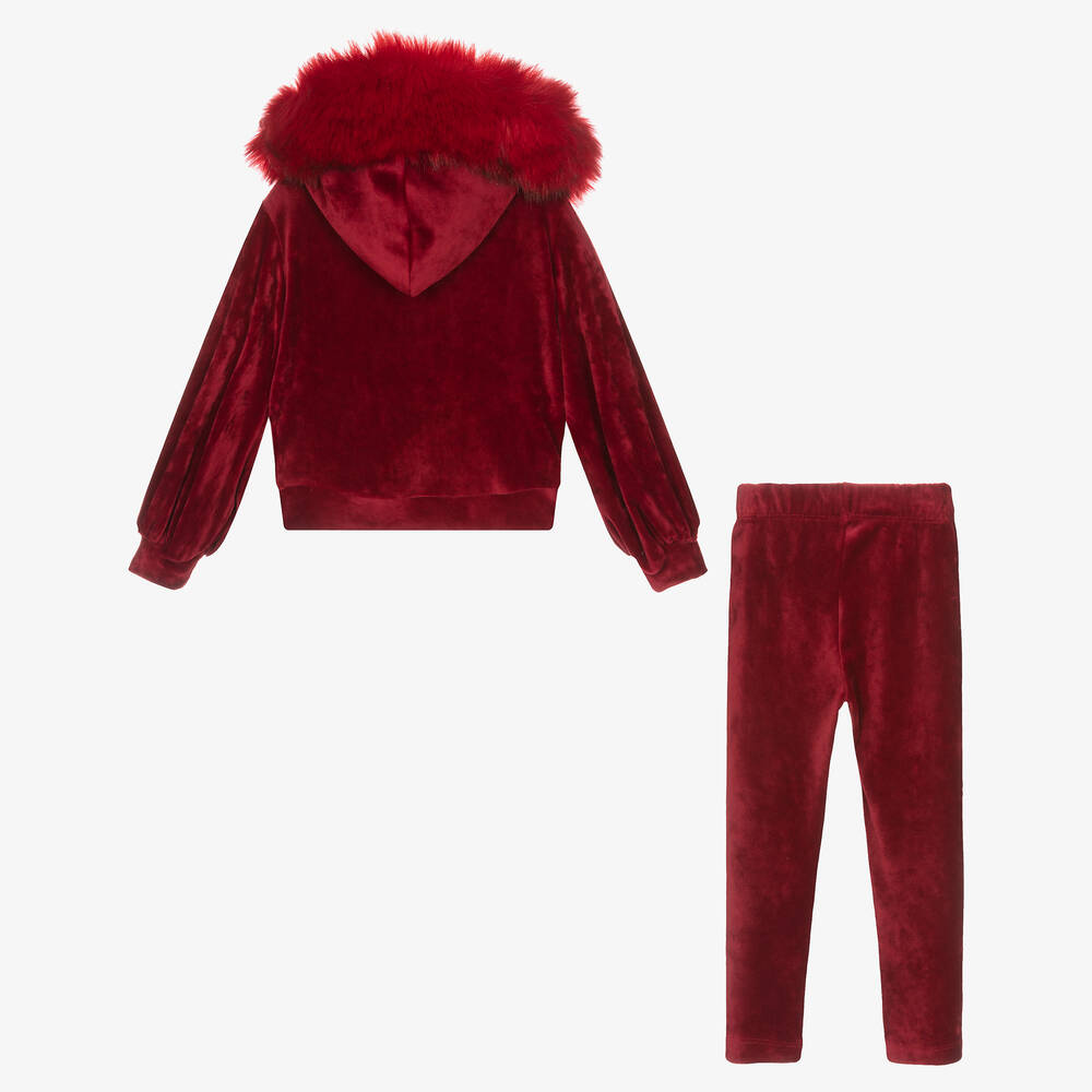 Caramelo Kids-Girls Red Velour Diamanté Tracksuit | Childrensalon Outlet