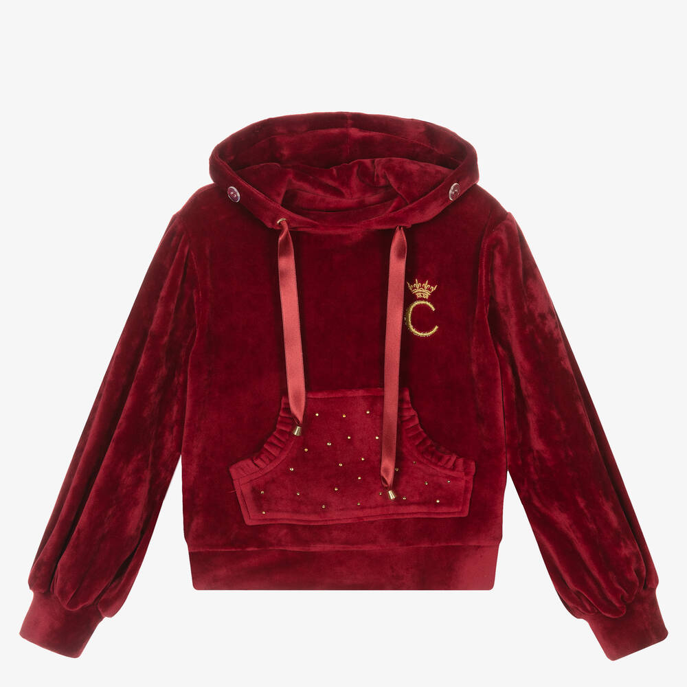 Caramelo Kids-Girls Red Velour Diamanté Tracksuit | Childrensalon Outlet