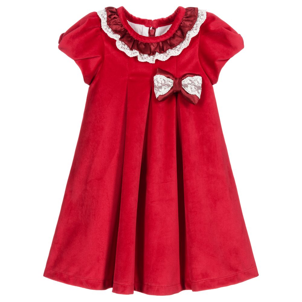 Caramelo Kids - فستان قطيفة لون أحمر و عاجي  | Childrensalon
