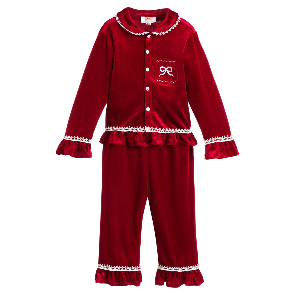 Caramelo Kids - Roter Velours-Pyjama für Mädchen | Childrensalon