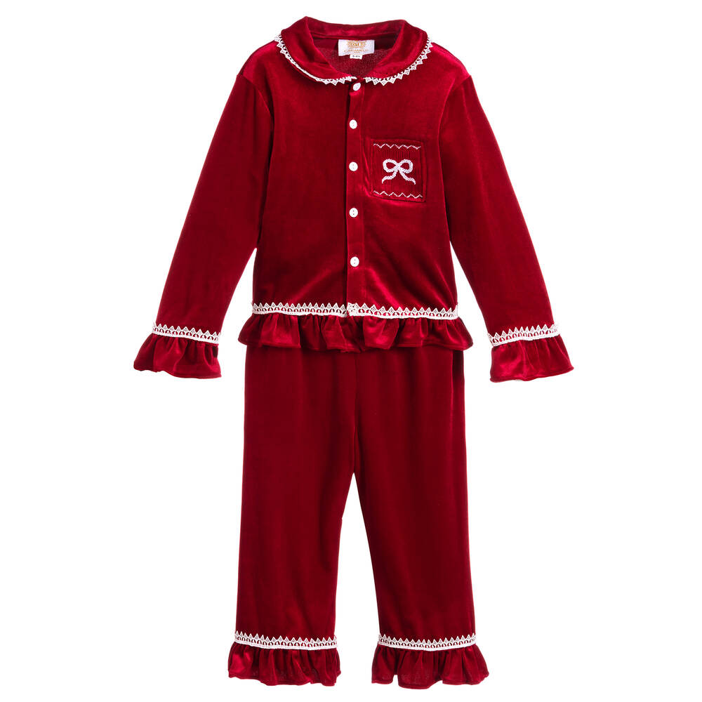 Caramelo Kids Girls Red Velour Pyjamas Childrensalon Outlet