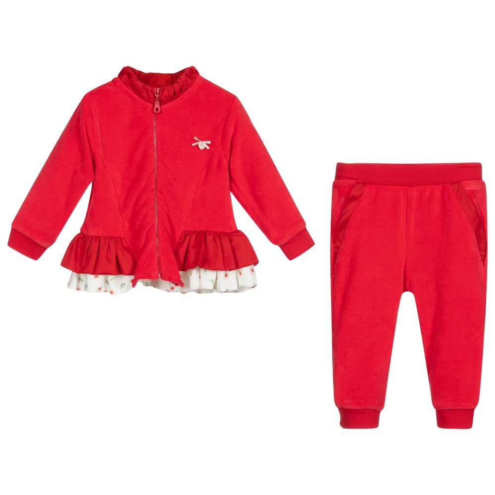 Caramelo Kids-Girls Red Velour Tracksuit | Childrensalon Outlet