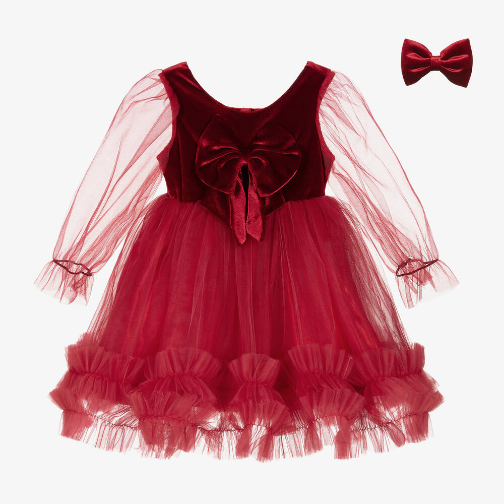 Caramelo Kids-Girls Red Velvet & Tulle Dress Set | Childrensalon Outlet