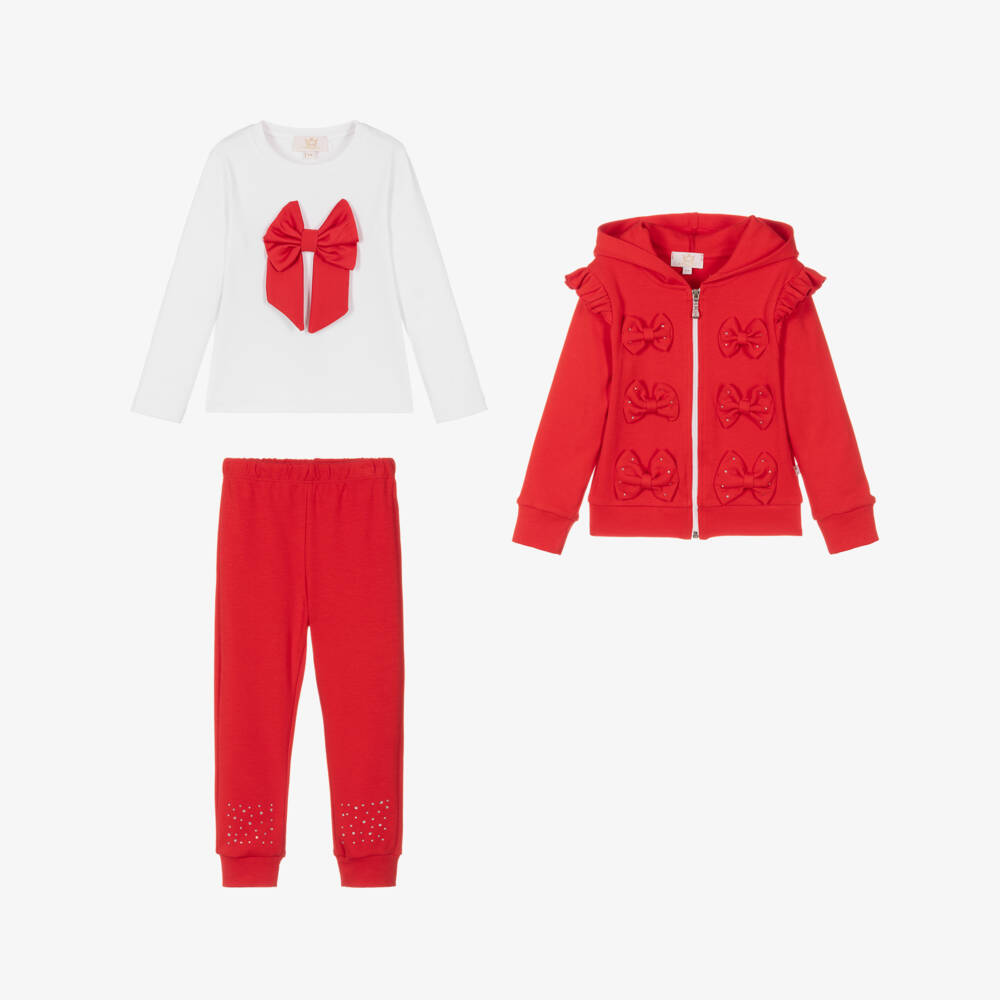 Caramelo Kids-Girls Scarlet Cotton Tracksuit Trio | Childrensalon Outlet