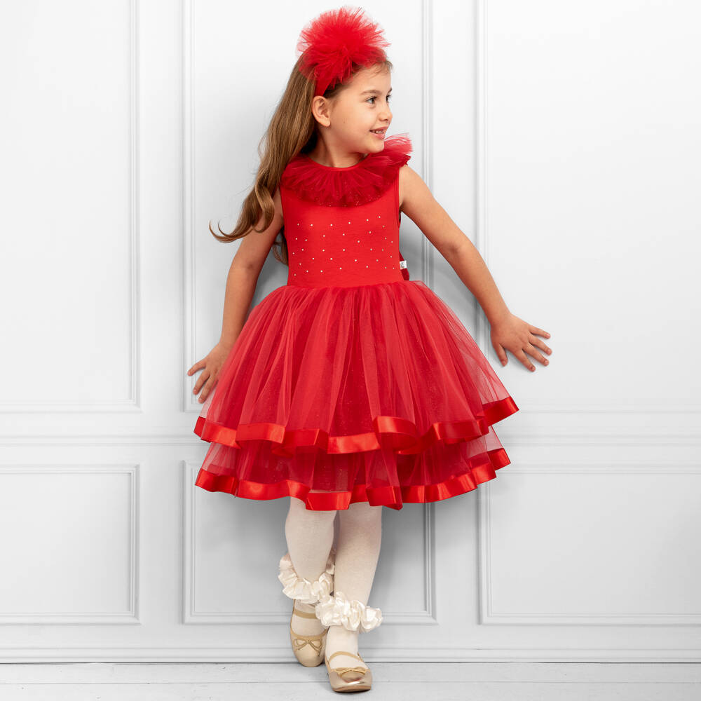 Caramelo Kids-فستان حفلات تول قرمزي للبنات | Childrensalon Outlet