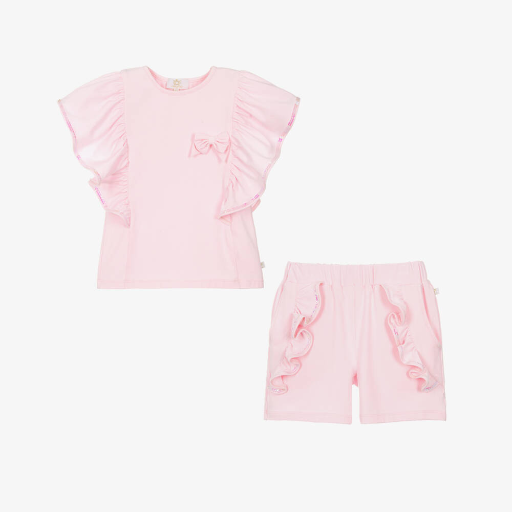 Caramelo Kids-Girls Shimmery Pink Ruffle Ensemble | Childrensalon Outlet