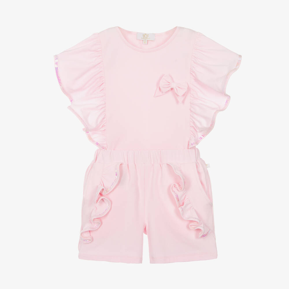 Caramelo Kids-Girls Shimmery Pink Ruffle Ensemble | Childrensalon Outlet