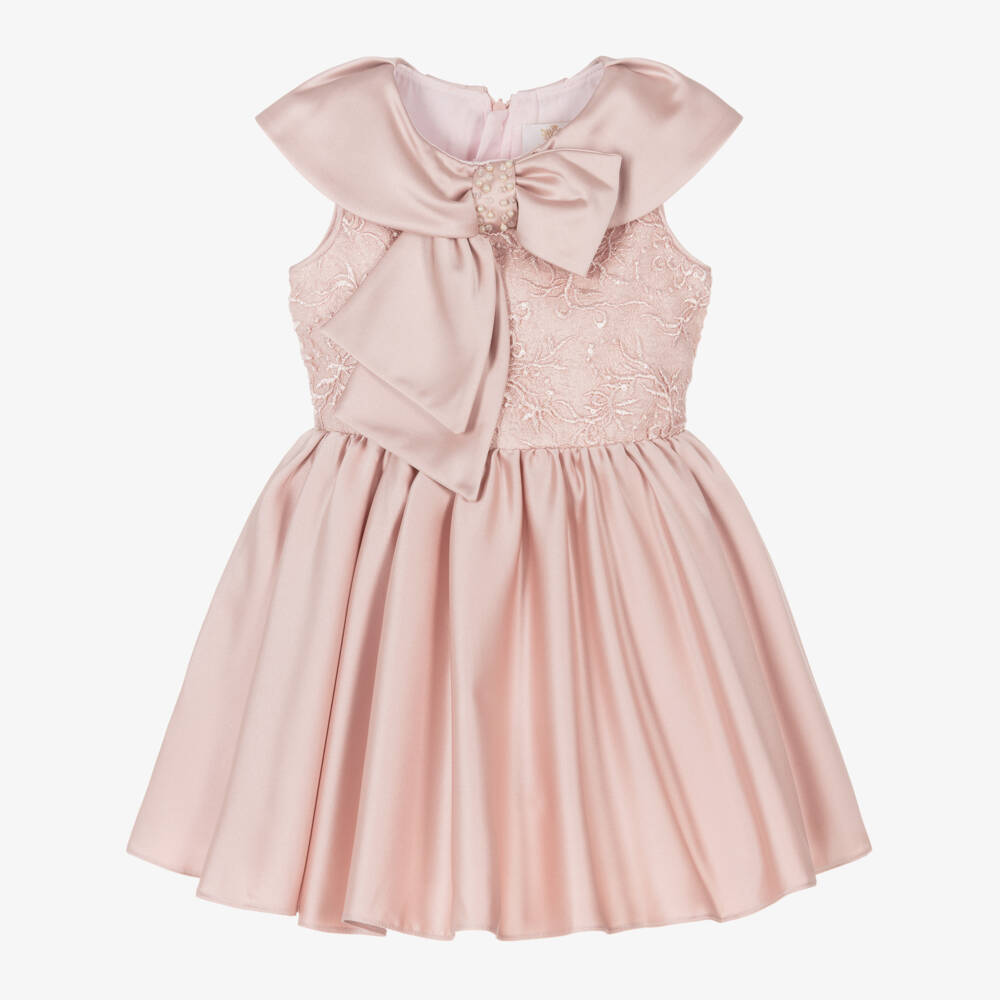 Caramelo Kids-Girls Silken Pink Bow Gown | Childrensalon Outlet
