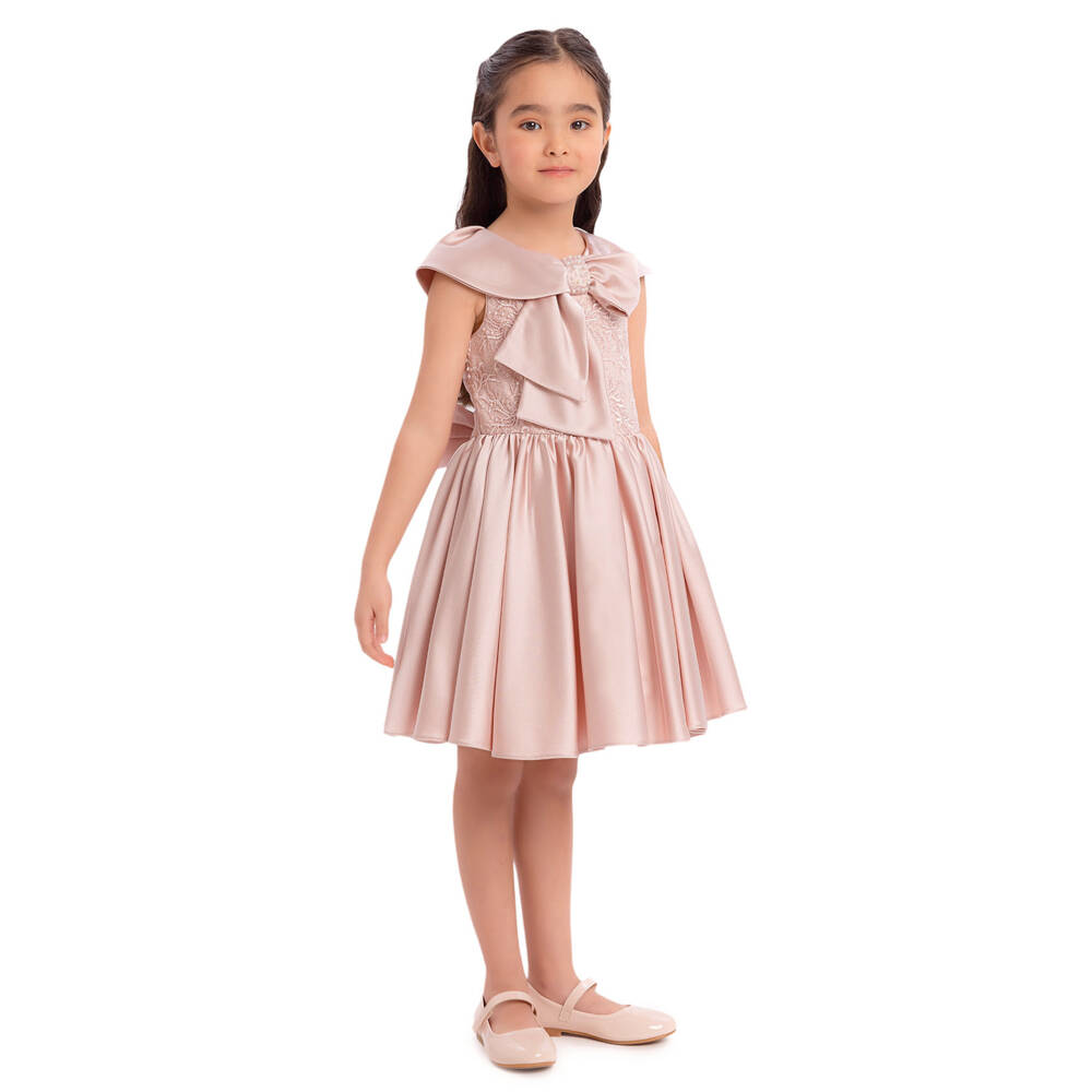 Caramelo Kids-فستان حريري وردي للبنات مع فيونكة | Childrensalon Outlet