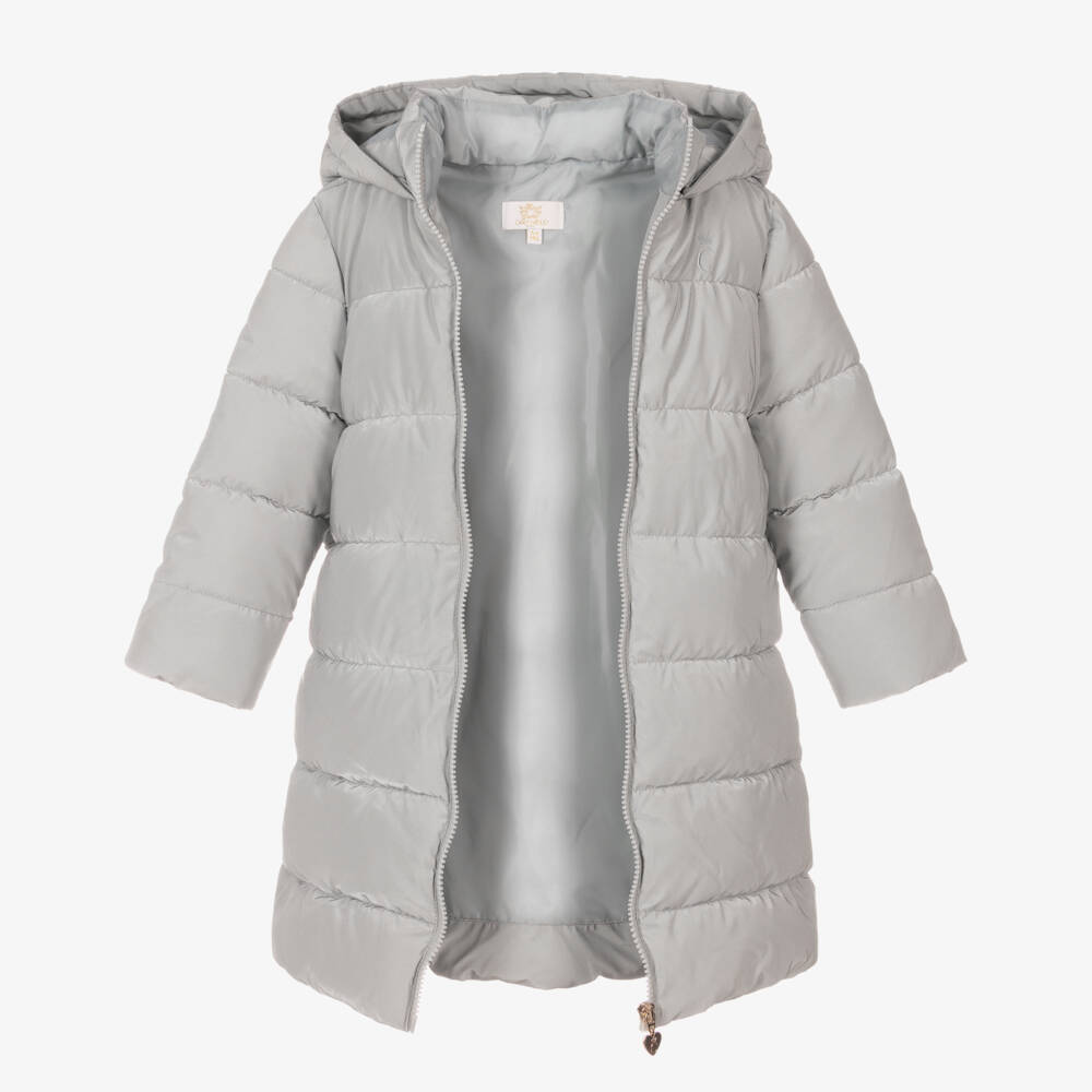 Caramelo Kids-Girls Silver Bow Quilted Jacket | Childrensalon Outlet