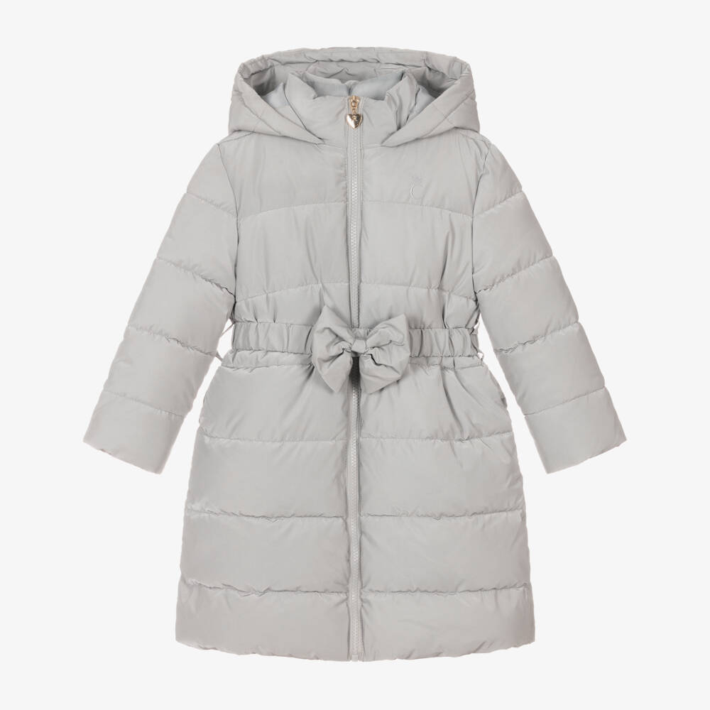 Caramelo Kids-Girls Silver Bow Quilted Jacket | Childrensalon Outlet