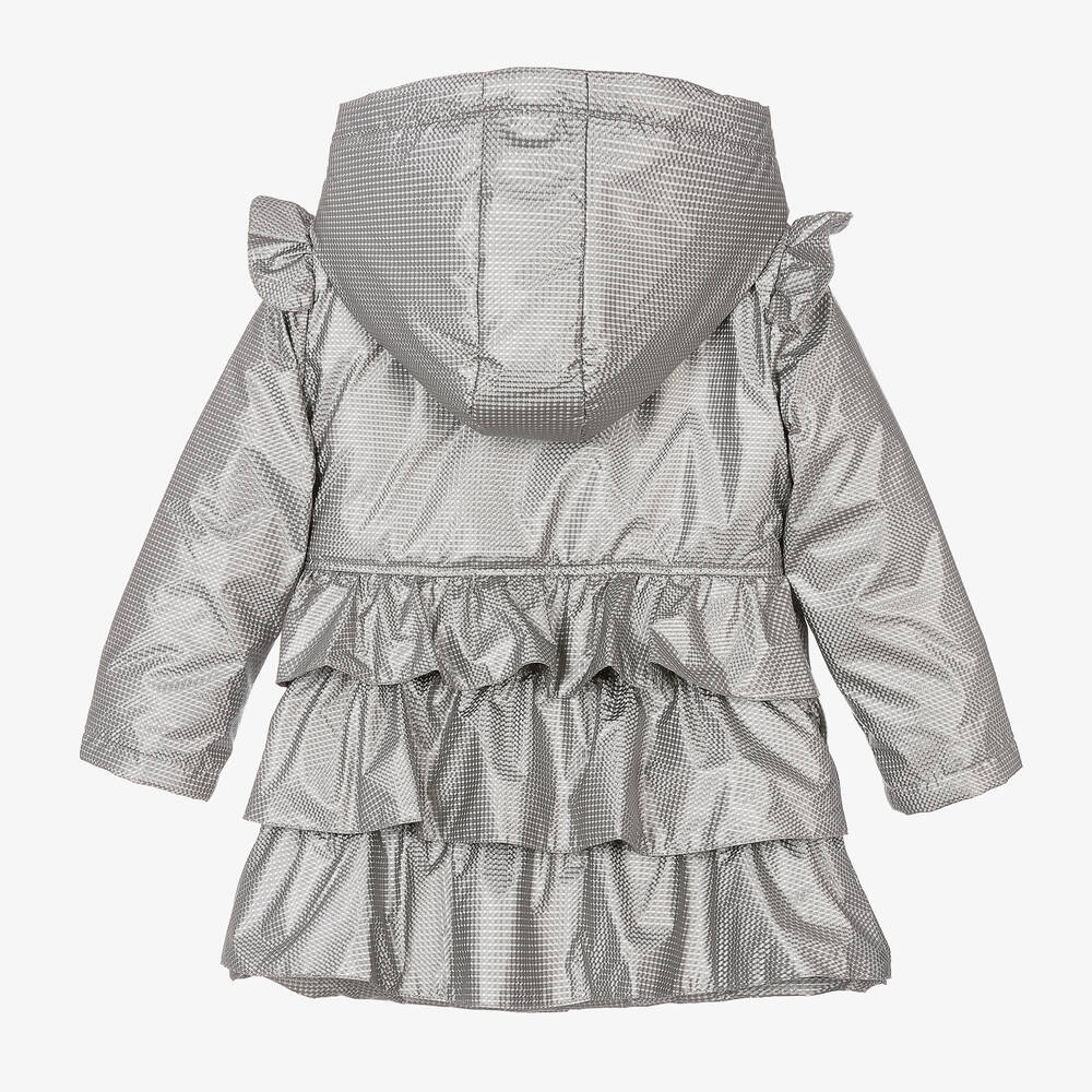Caramelo Kids - Girls Silver Hooded Ruffes Coat | Childrensalon Outlet