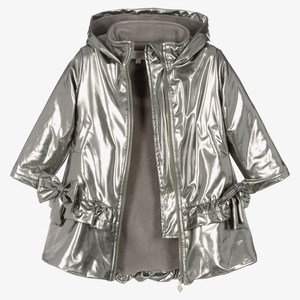 Caramelo Kids-Girls Silver Shimmer Bows Hooded Coat | Childrensalon Outlet