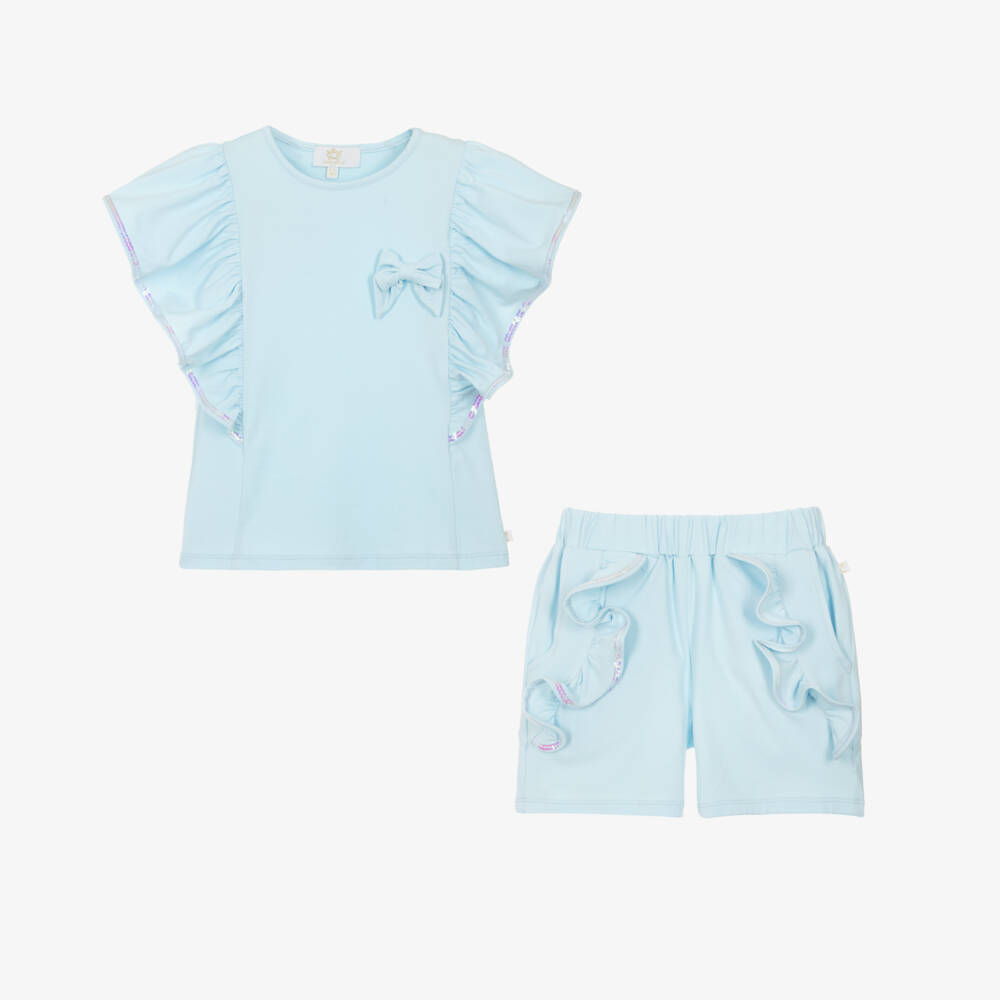 Caramelo Kids-Girls Sky Blue Shimmer Shorts Ensemble | Childrensalon Outlet
