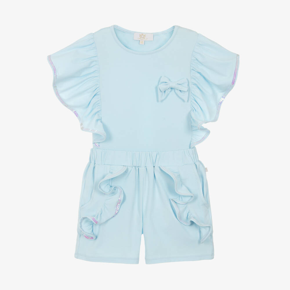 Caramelo Kids-Girls Sky Blue Shimmer Shorts Ensemble | Childrensalon Outlet