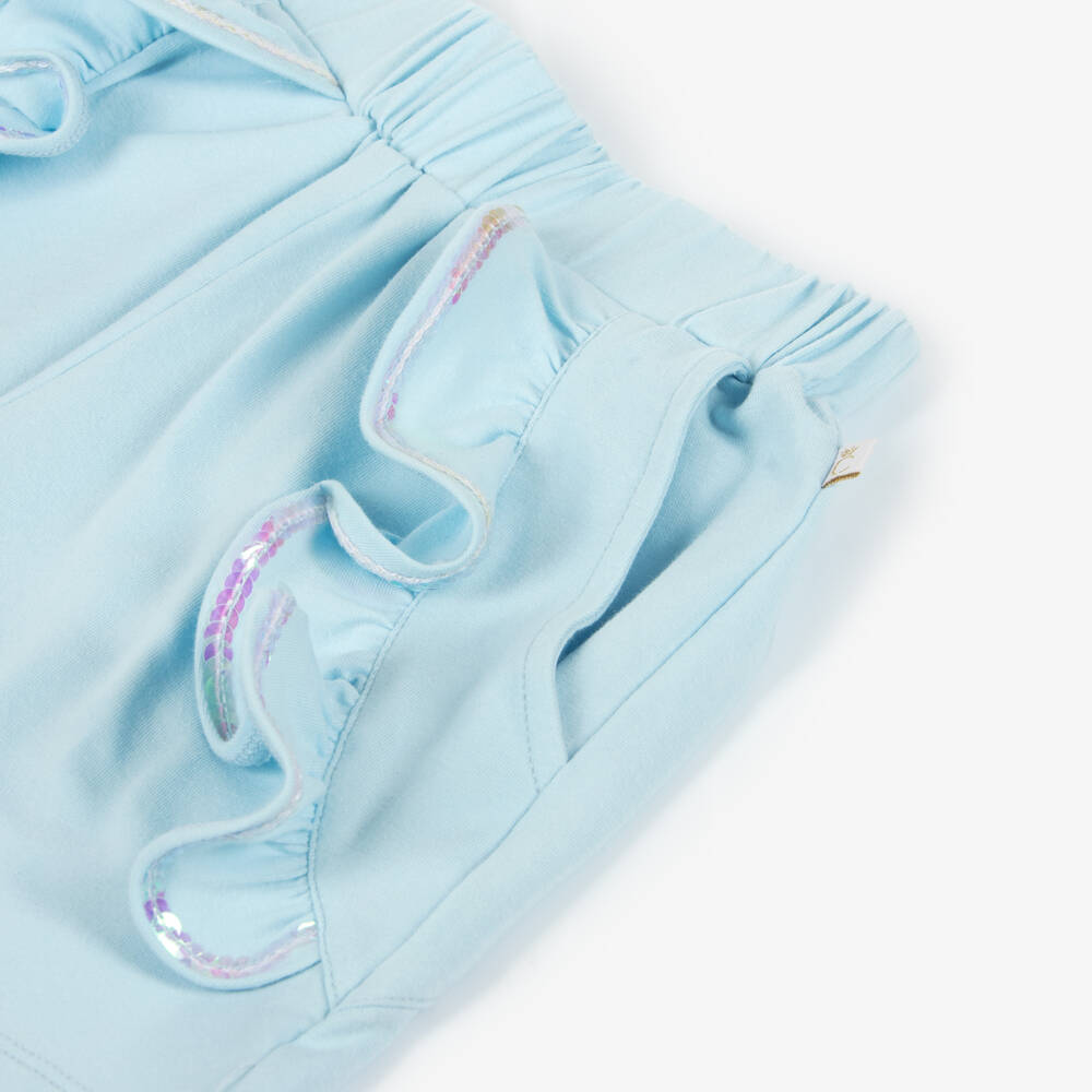 Caramelo Kids-Girls Sky Blue Shimmer Shorts Ensemble | Childrensalon Outlet