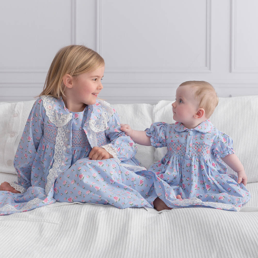 Caramelo Kids-Girls Soft Blue Smocked Nightwear Set | Childrensalon Outlet