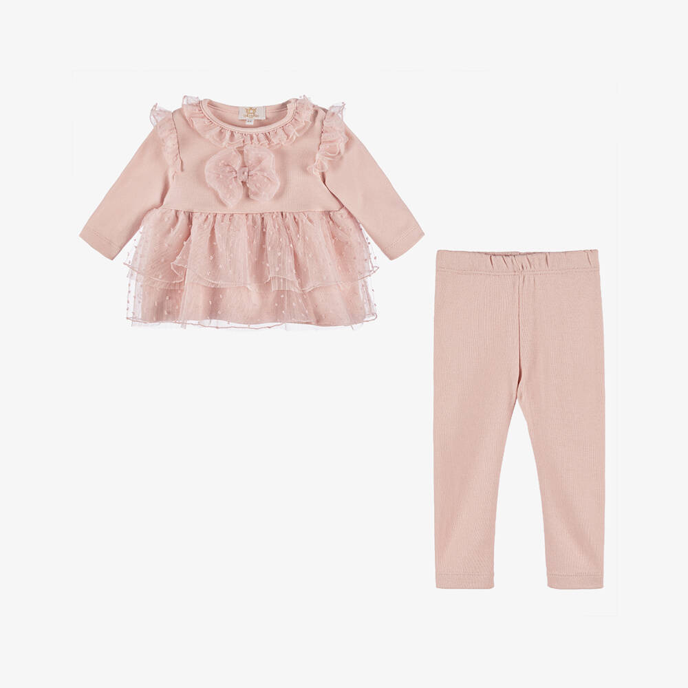 Caramelo Kids-Girls Soft Pink Ruffle Leggings Set | Childrensalon Outlet
