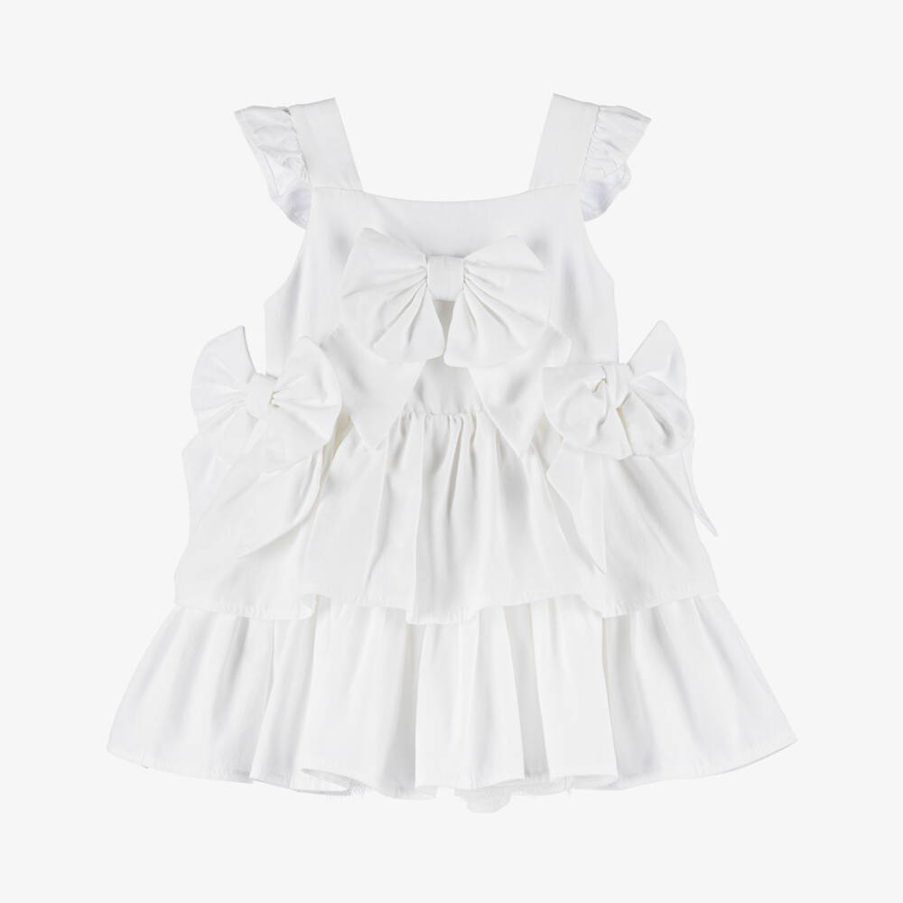 Caramelo Kids-طقم فستان أبيض ناعم للبنات مع كشكشات | Childrensalon Outlet