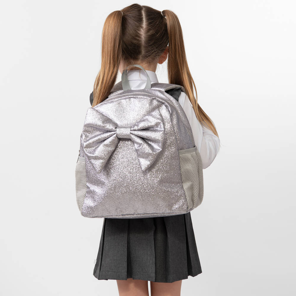 Caramelo Kids - Girls Sparkly Silver Bow Backpack