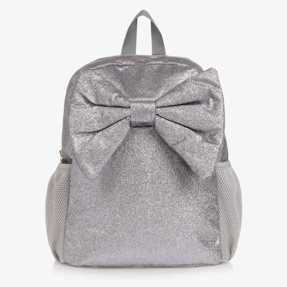 Caramelo Kids-Girls Sparkly Silver Bow Backpack | Childrensalon Outlet
