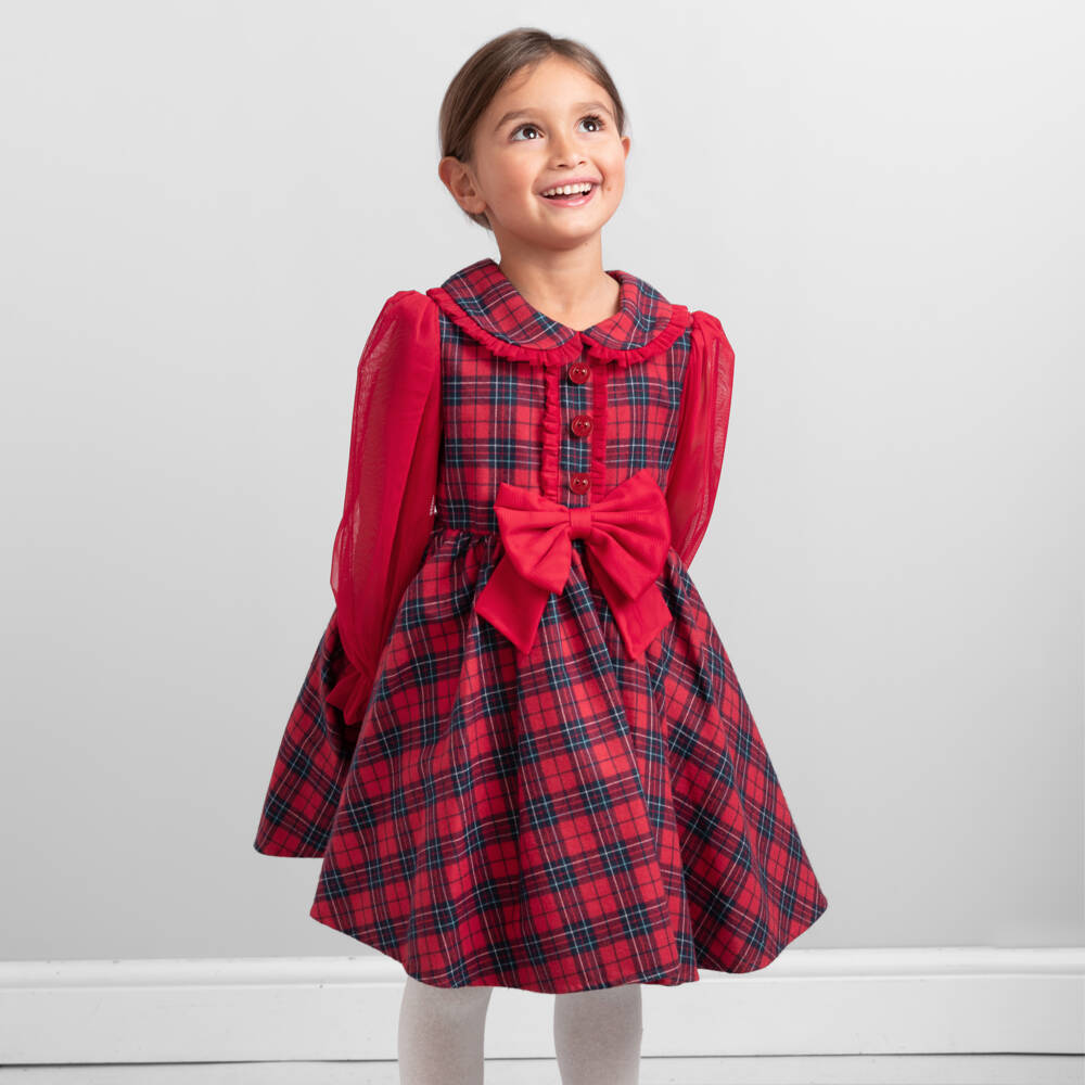 Caramelo Kids-طقم فستان تارتان قطن لون أحمر | Childrensalon Outlet