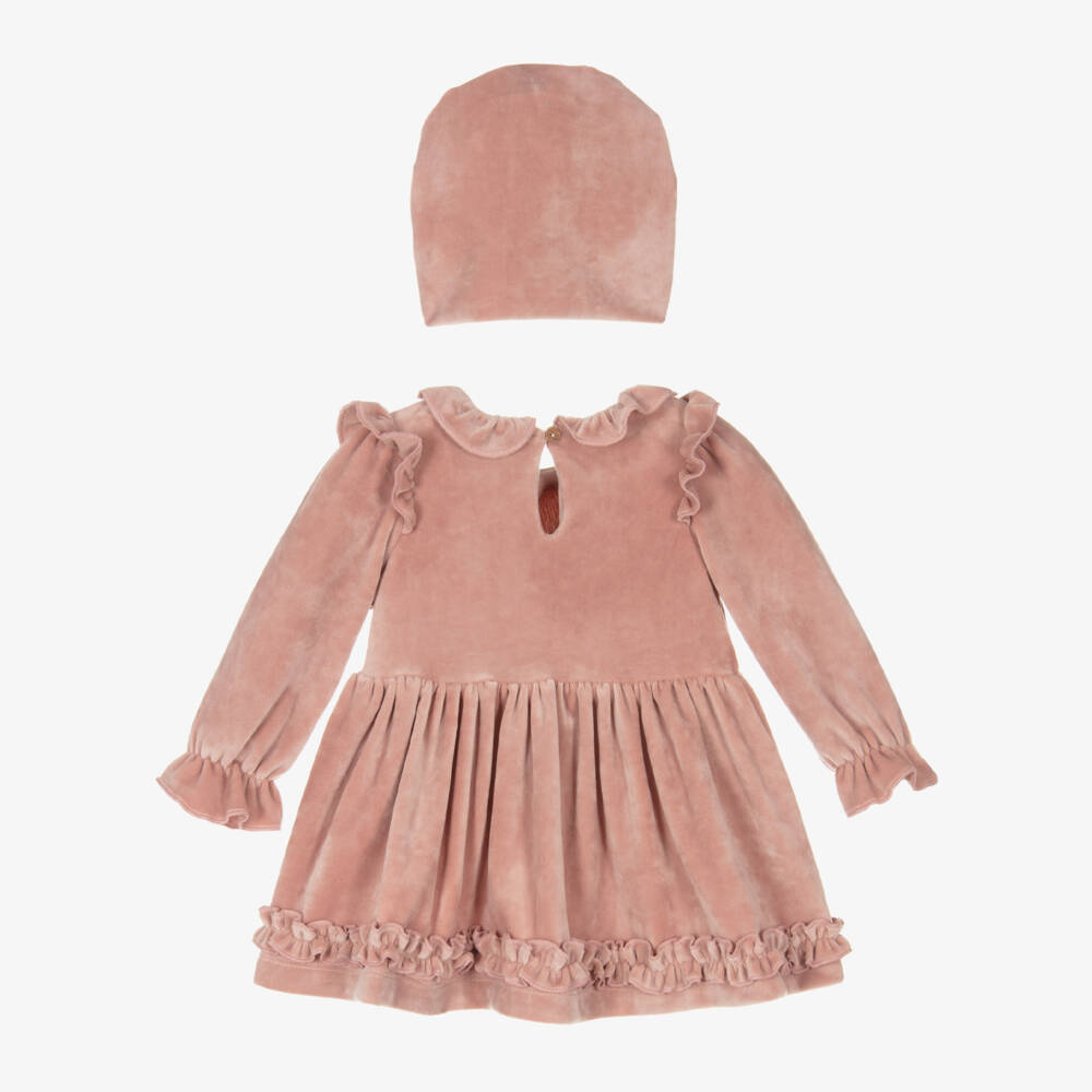 Caramelo Kids-Girls Velour Pink Bow Dress Set | Childrensalon Outlet