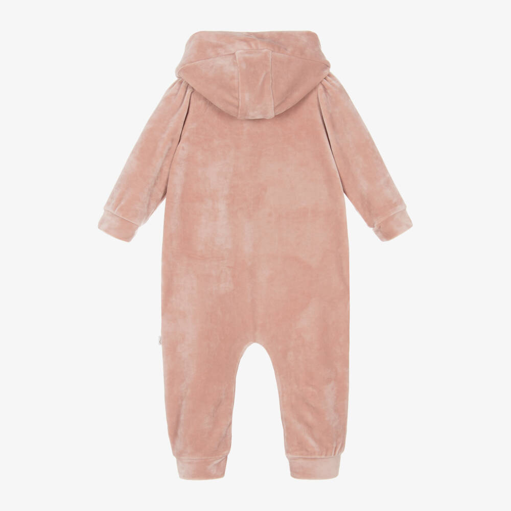 Caramelo Kids-Girls Velour Pink Bow Romper | Childrensalon Outlet