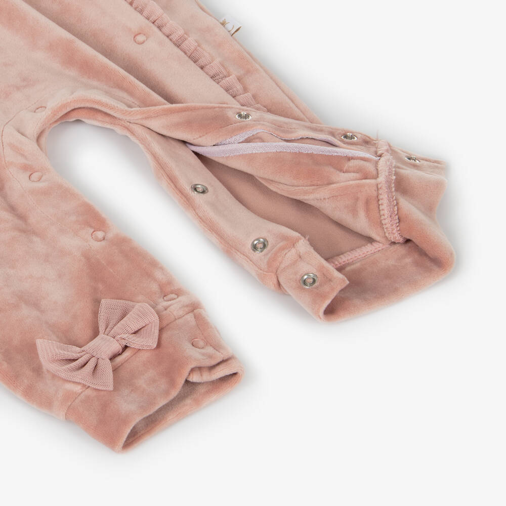 Caramelo Kids-Girls Velour Pink Bow Romper | Childrensalon Outlet