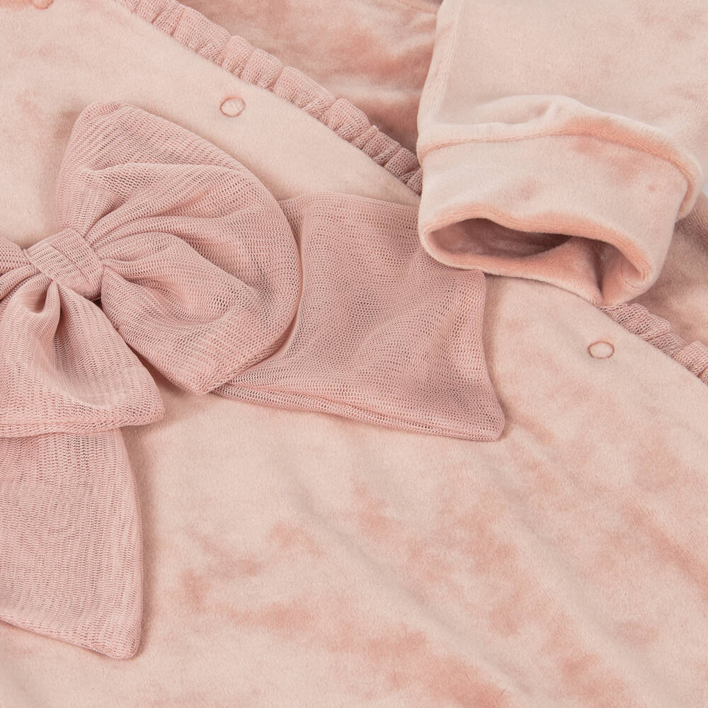 Caramelo Kids-Girls Velour Pink Bow Romper | Childrensalon Outlet