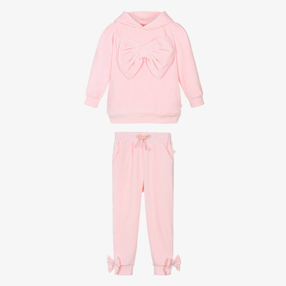 Caramelo Kids-Girls Velour Tracksuit with Bows | Childrensalon Outlet