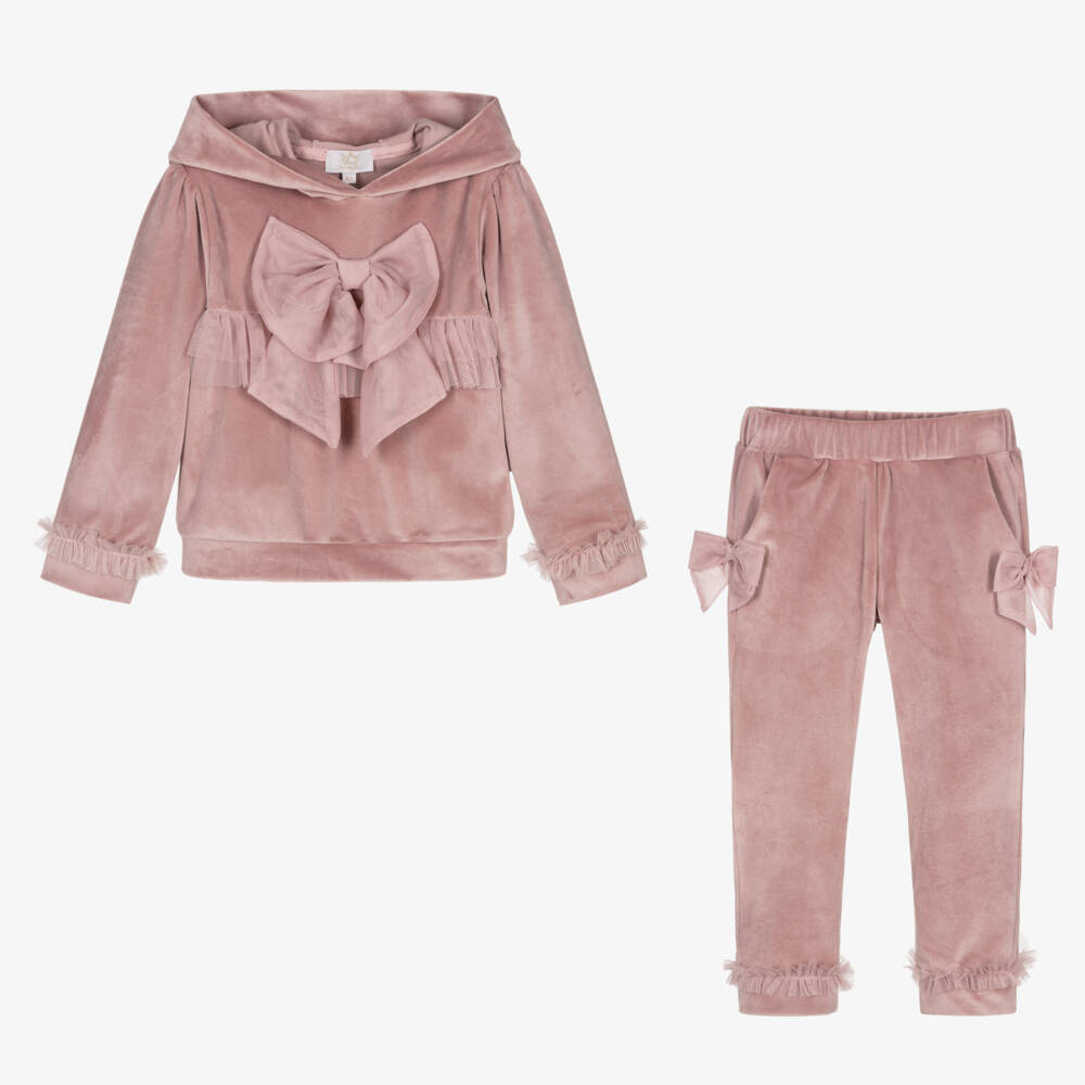 Caramelo Kids-Girls Velour Tracksuit with Tulle Bows | Childrensalon Outlet