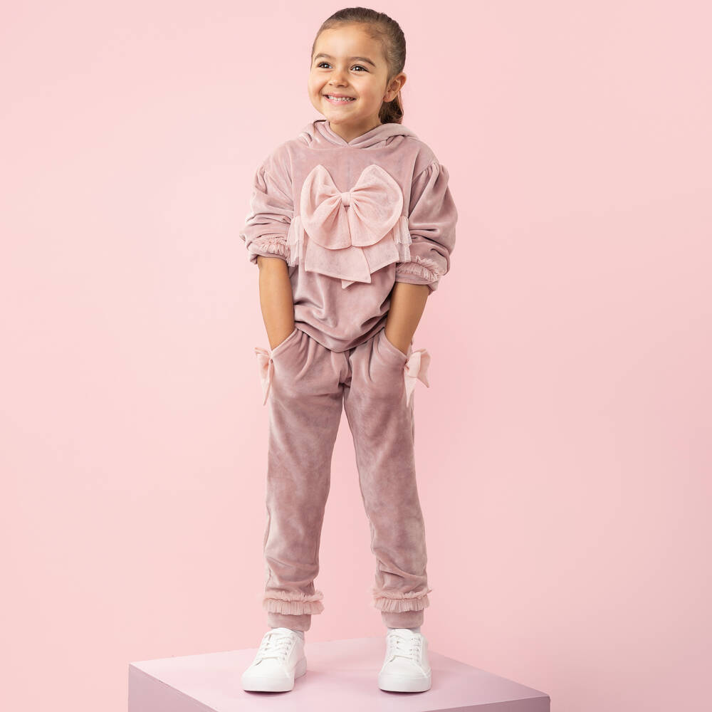 Caramelo Kids-Girls Velour Tracksuit with Tulle Bows | Childrensalon Outlet