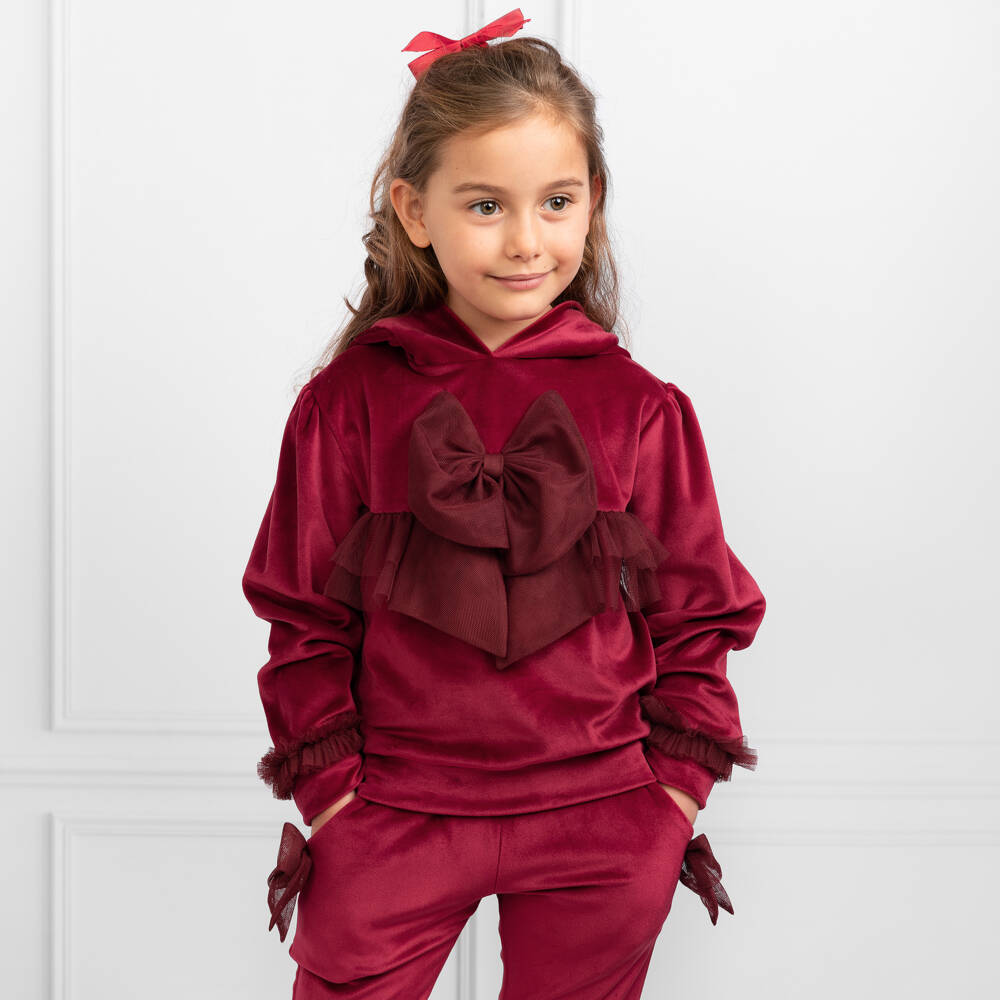 Caramelo Kids-Girls Velour Tracksuit with Tulle Bows | Childrensalon Outlet