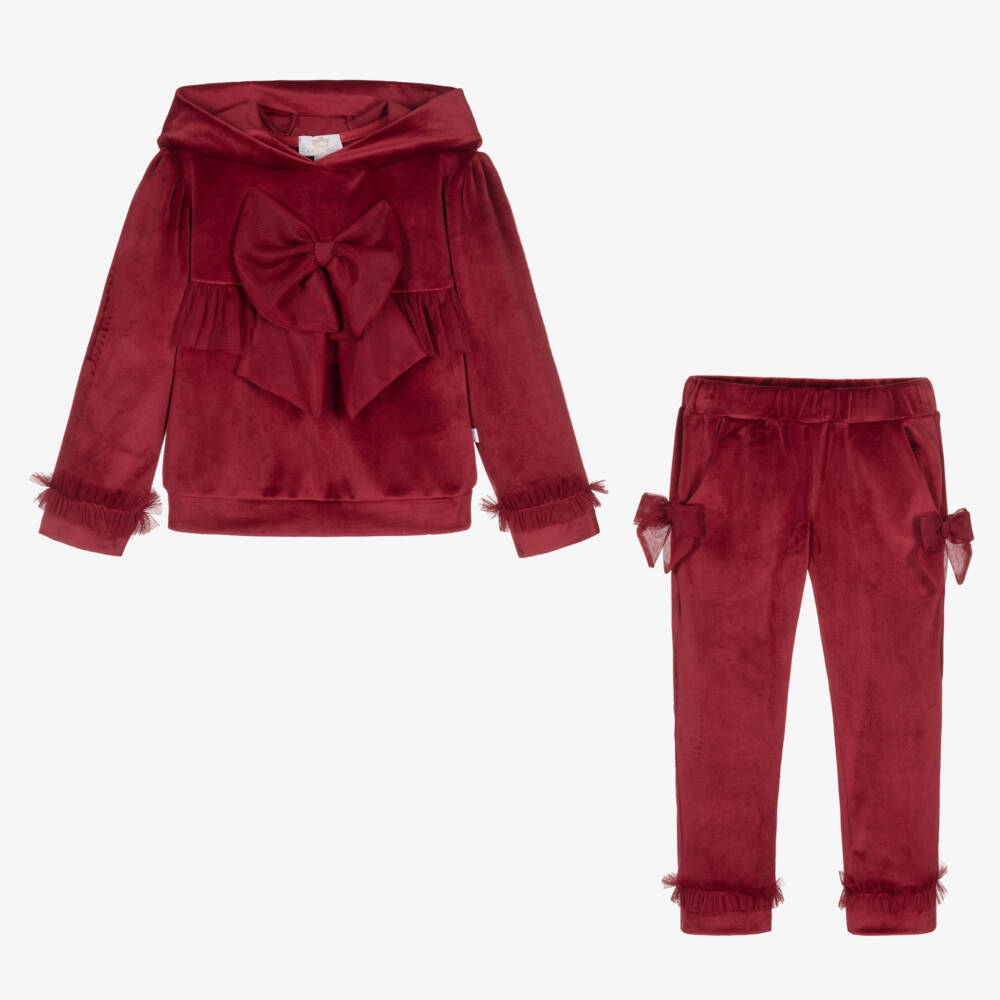 Caramelo Kids-Girls Velour Tracksuit with Tulle Bows | Childrensalon Outlet