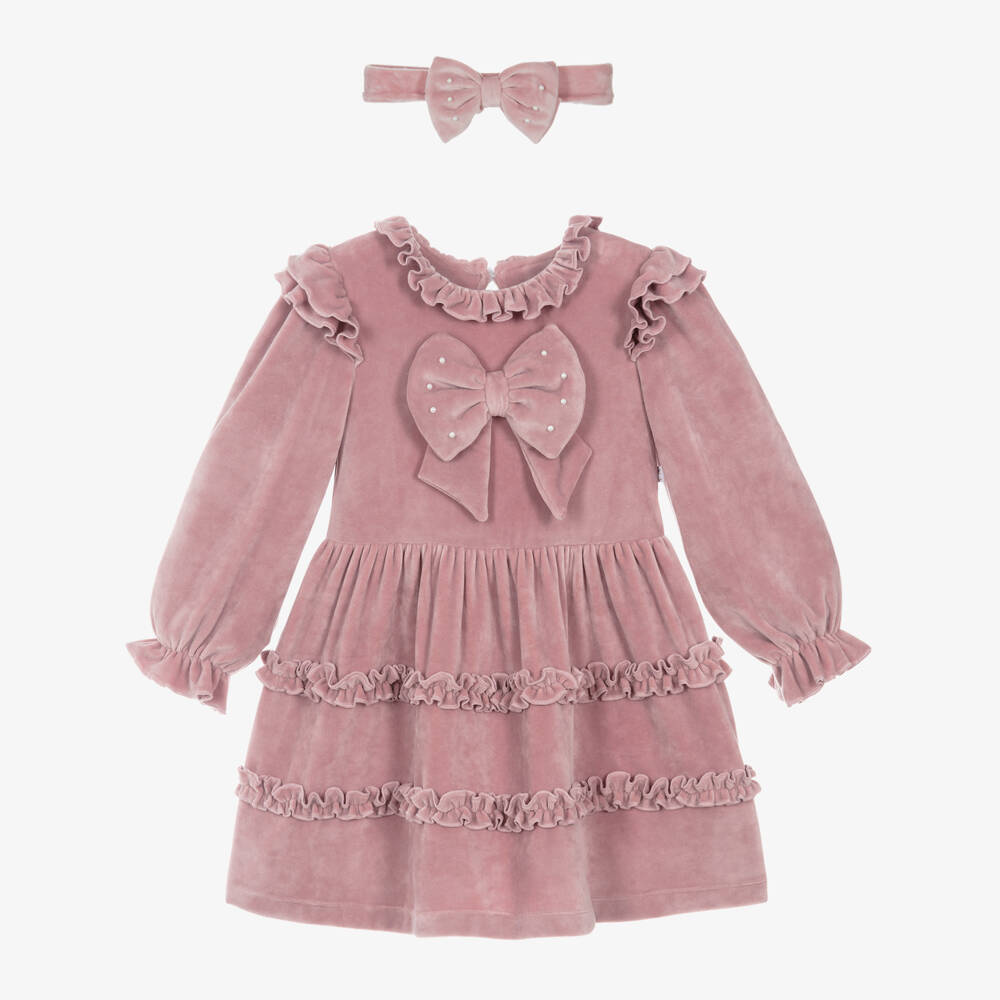 Caramelo Kids-Girls Velvet Bow Dress in Pink | Childrensalon Outlet