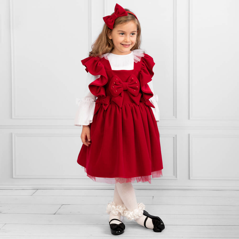 Caramelo Kids-Girls Velvet Pinafore Dress Ensemble | Childrensalon Outlet