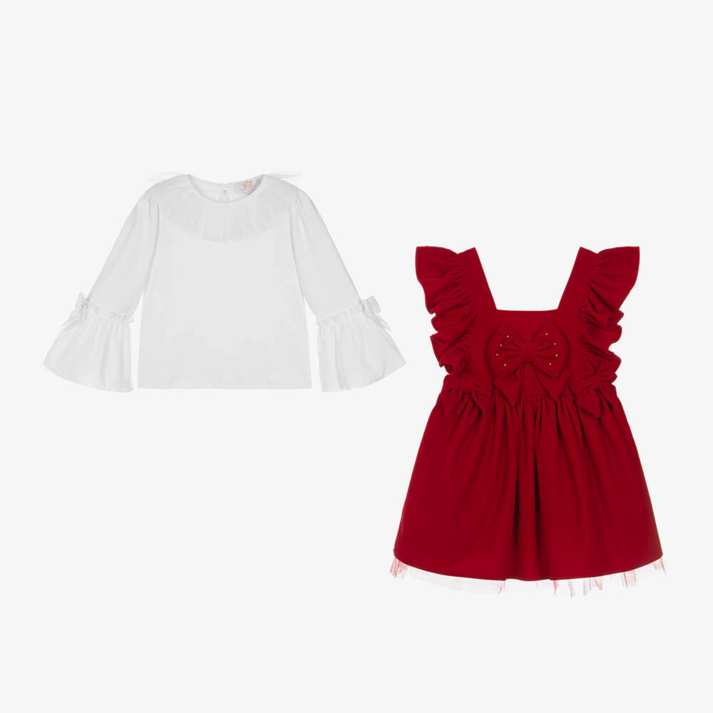 Caramelo Kids-Girls Velvet Pinafore Dress Ensemble | Childrensalon Outlet