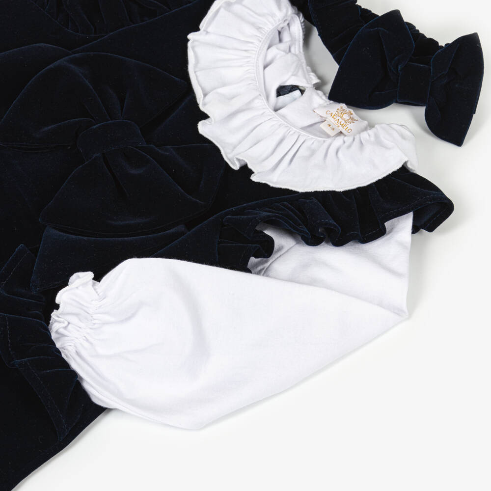 Caramelo Kids-Girls White Blouse & Navy Blue Velvet Dress Set | Childrensalon Outlet
