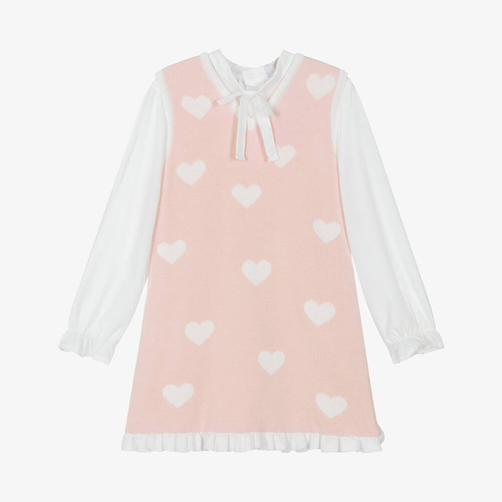 Caramelo Kids-Girls White Blouse & Pale Pink Knitted Dress Set | Childrensalon Outlet