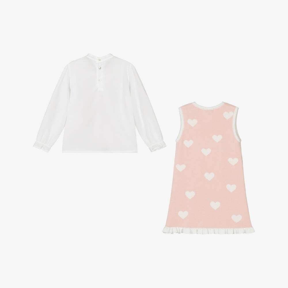 Caramelo Kids-طقم بلوزة وفستان محبوك لون أبيض وزهري | Childrensalon Outlet